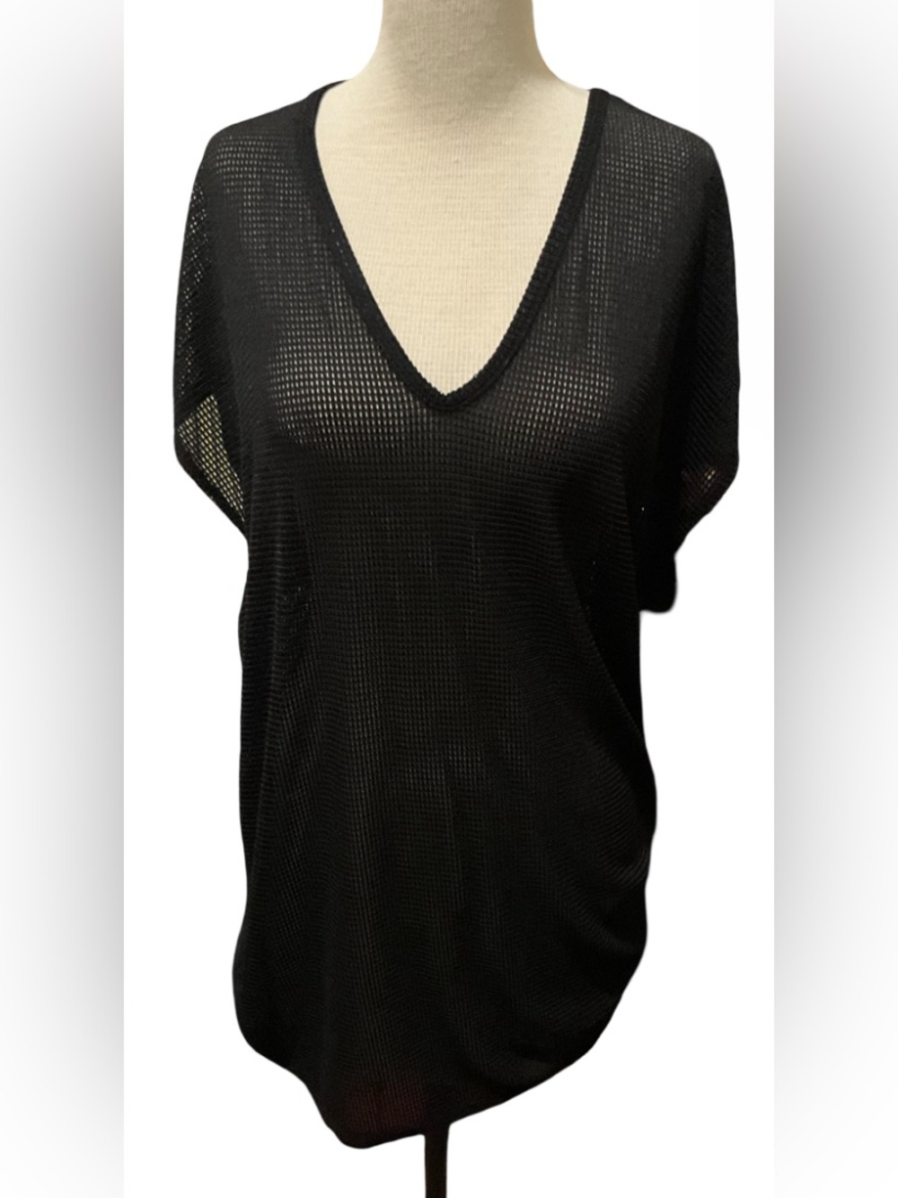Jordan Taylor Black Sheer Mesh V Neck Swim Cover Up Tunic Women’s Medium USA